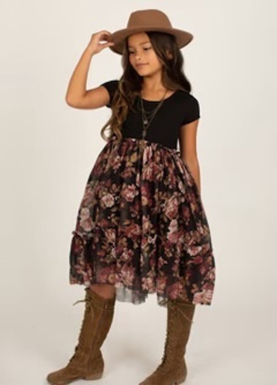 Joyfolie Mia Joy Lorelei Dress in Off Black Floral Girl's Size 10